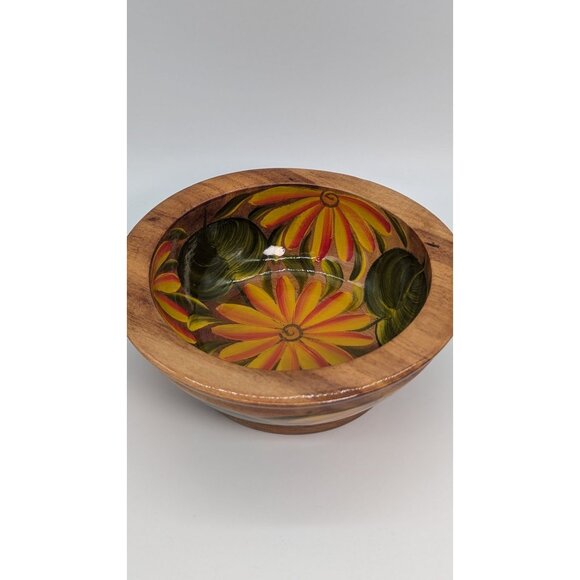 Hand-Painted Wooden Bowl With Vibrant Floral Design - Picture 8 of 12